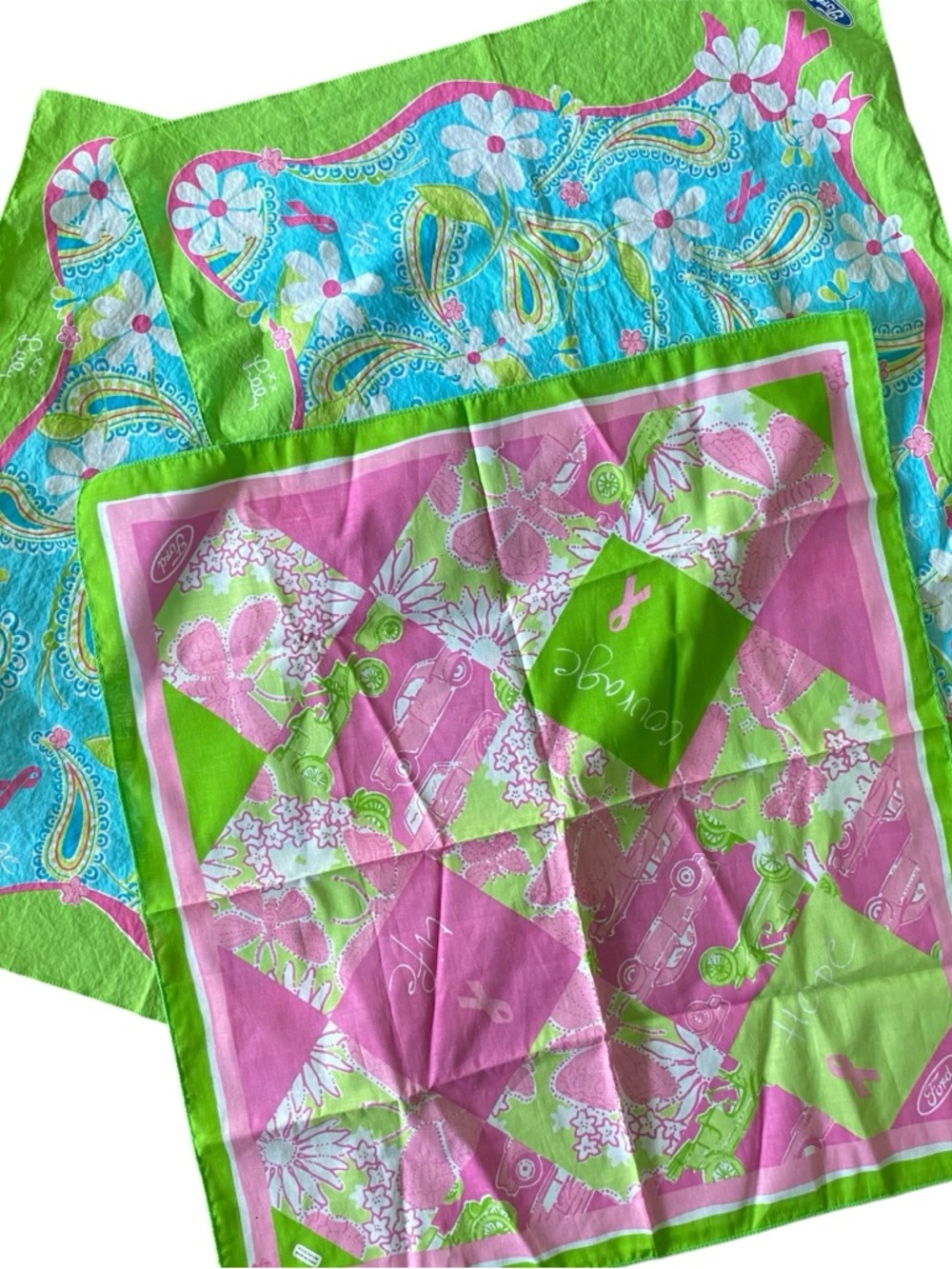 Lilly Pulitzer Ford Bandana Pink Breast Cancer Awareness Scarf Square Lot of 3